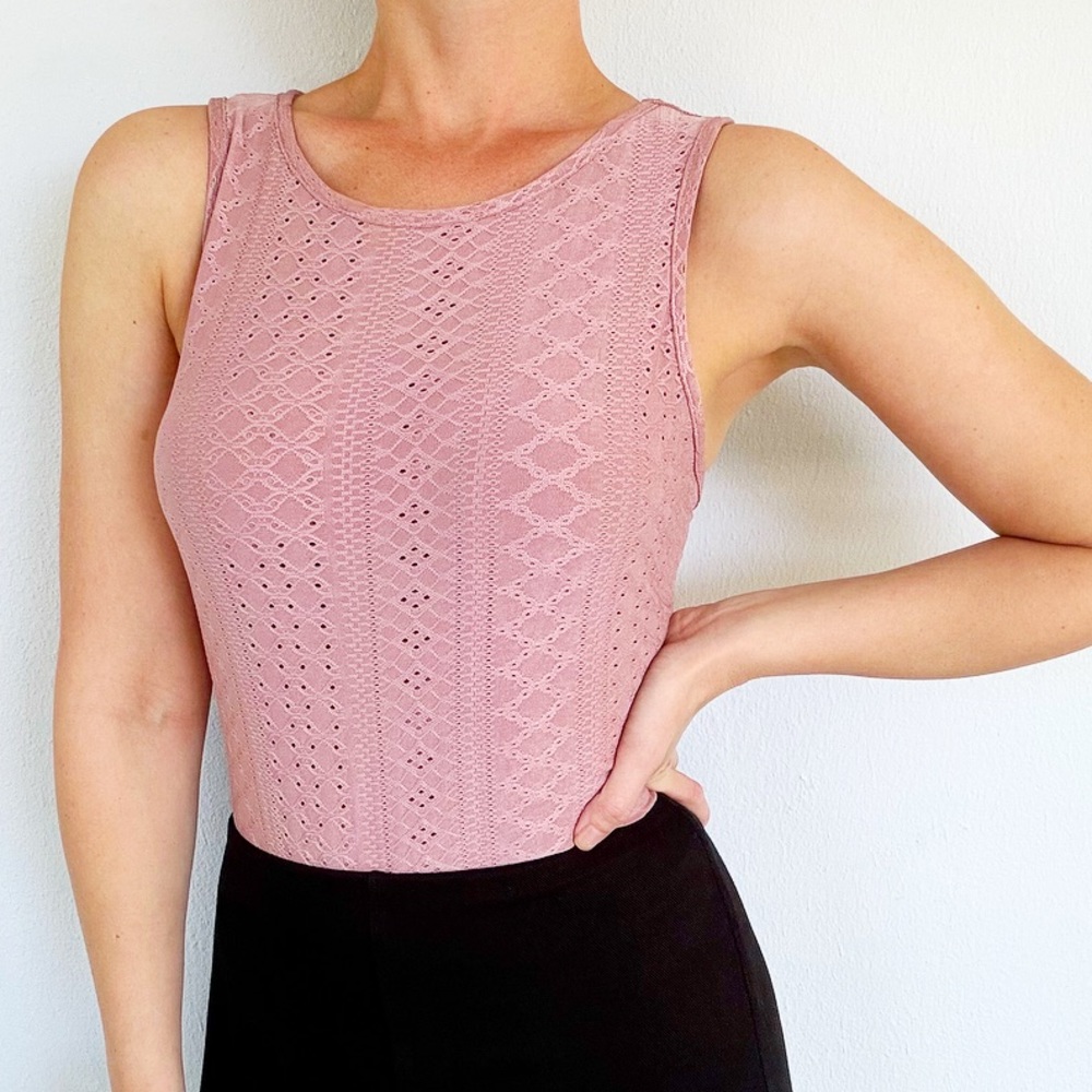 Fresral mauve pink sleeveless cut out lace bodycon bodysuit top size XL
